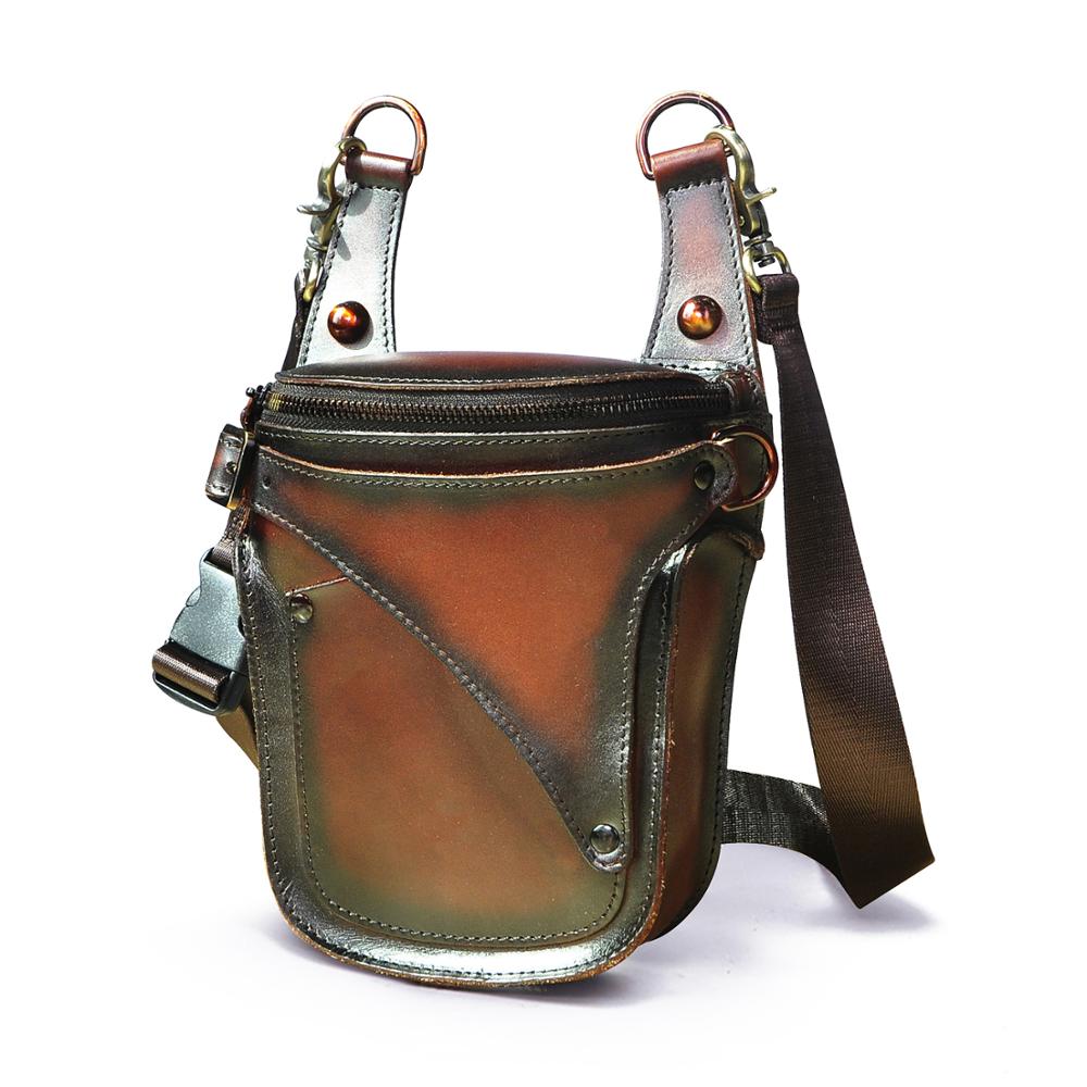 Unisex Fashion Crazy Horse Quality Leather 7" Motorcycle Riding Drop Leg Bag Design Travel Fanny Belt Waist Pack Case 9326-d