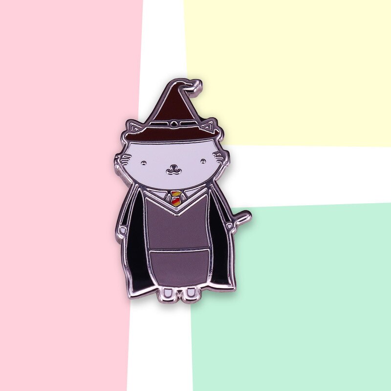 Cute Wizard Cat Brooch Magic Robe Badge