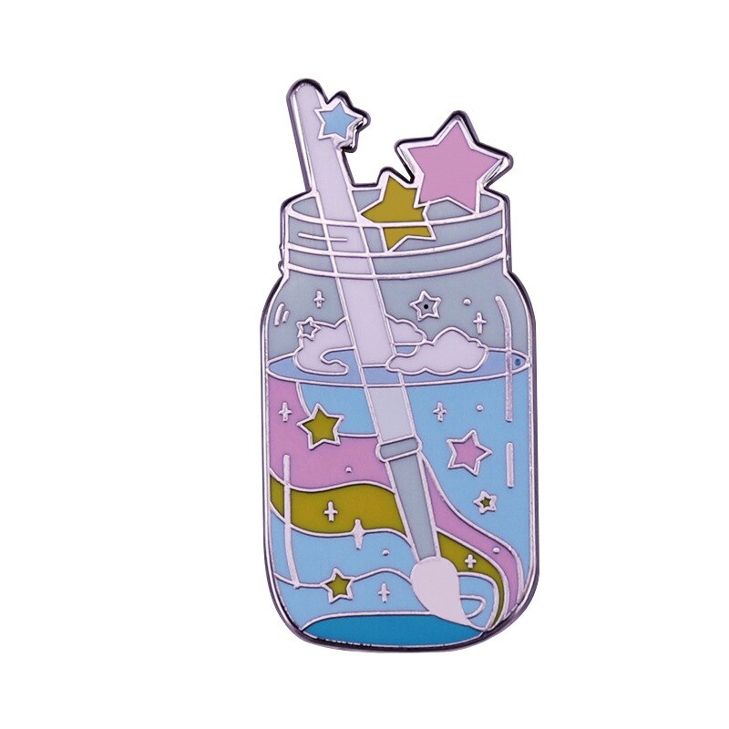 Magic Starry Bottle Brooch Describe the beautiful galaxy pastel art pin with a brush