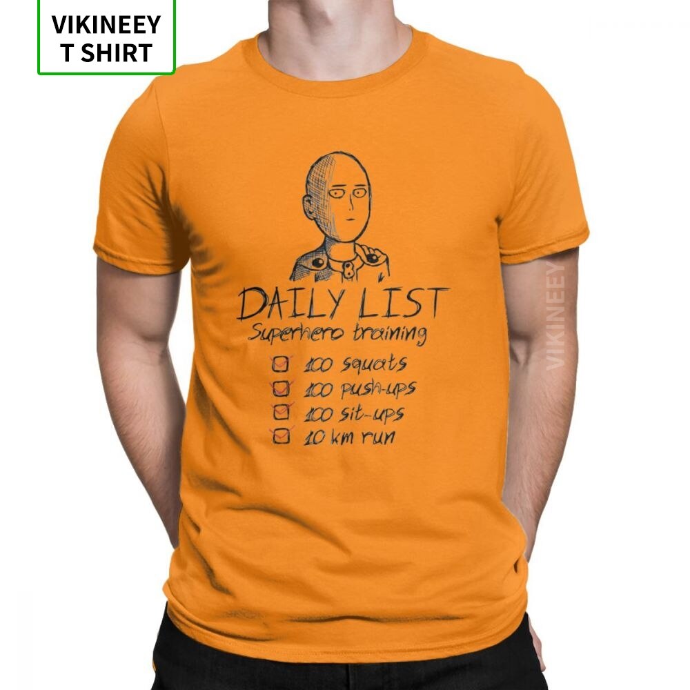 One Punch Man Daily List T-Shirts Men Saitama OPM Oppai Anime Manga Cotton Fabric Tees Short Sleeve T Shirt Printed Clothes