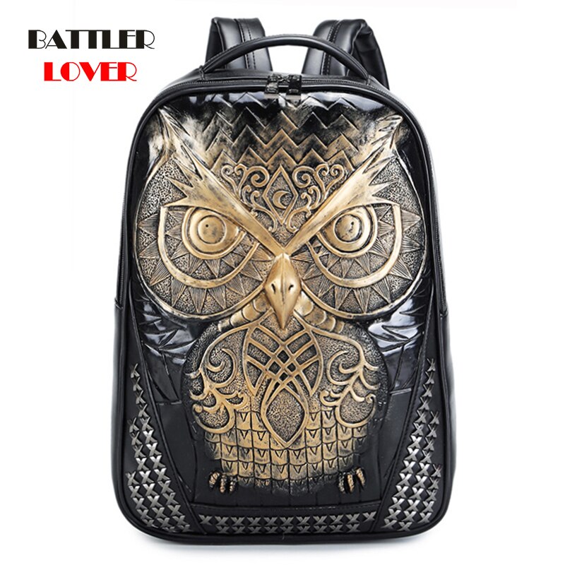 Cool 3D Owl Backpack Big Laptop Bagpacks For Women And Men High Quality Motor Biker Back Packs Male Punk Motorcycle Travel Purse