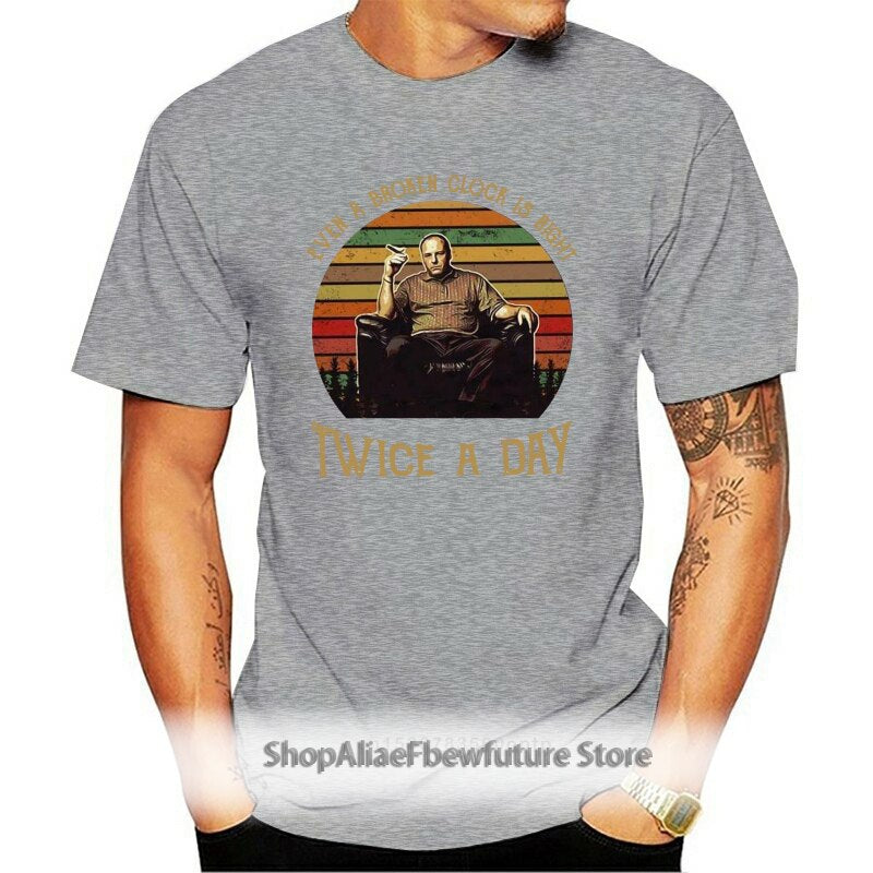 Tony Soprano Even A Broken Clock Is Right Twice Men Black T Shirt Cotton S 4Xl