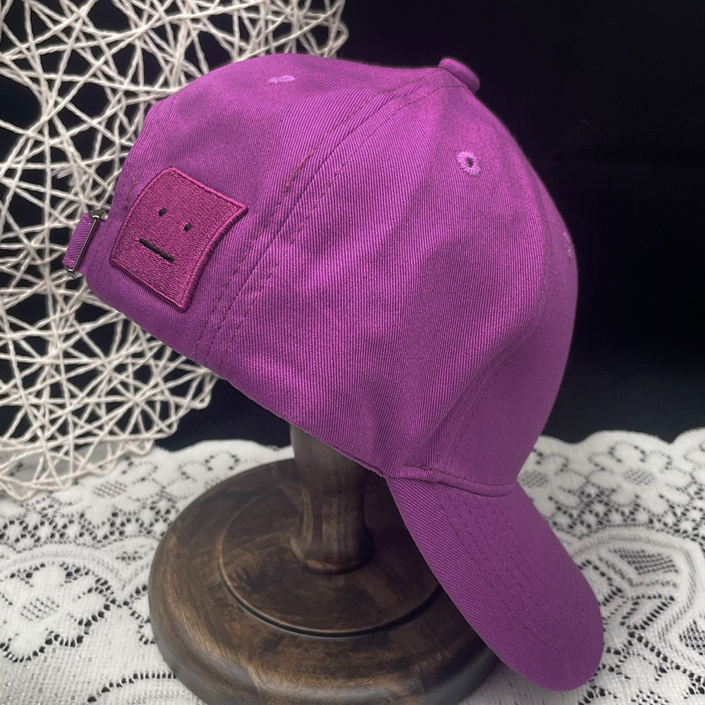 AC Studio Unisex Solid Color Smiley Baseball Cap Breathable Cotton Snapback Sun