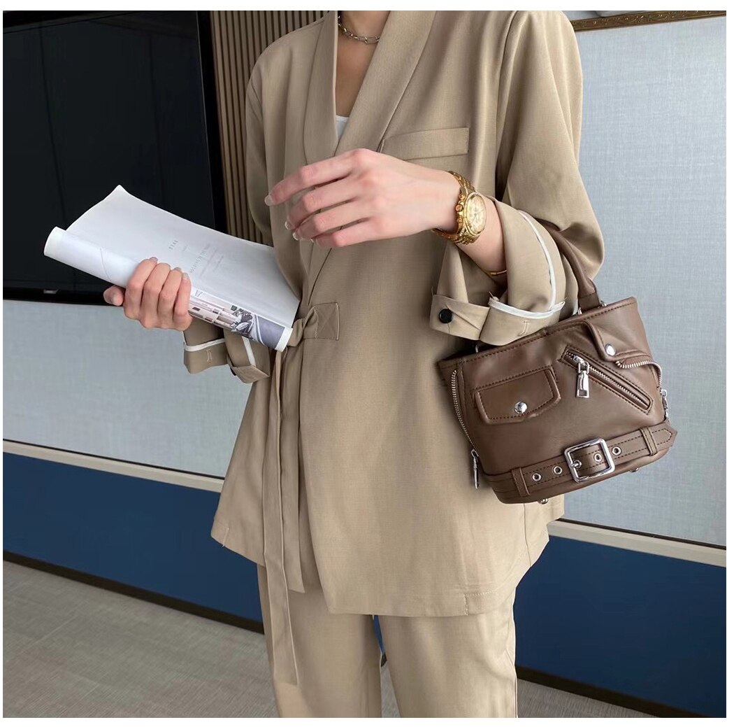 Fashion Women Shoulder Bags Steampunk Cool Stylish Handbag PU Leather Bucket Totes Female Jacket Clothes Shape Messenger Bags