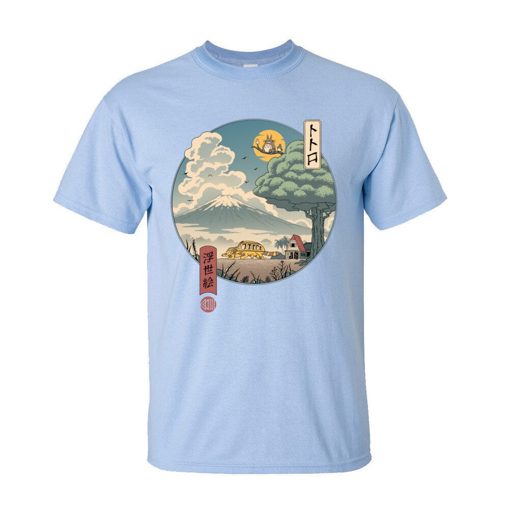 Neighbors Ukiyo-e Cotton Fabric T-Shirt for Men Classic Japan Style Short Sleeve T Shirt Popular Anime Totoro Tshirt