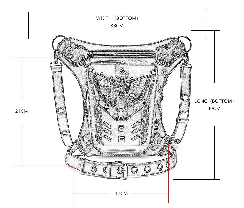 New Punk Rock Motorcycle Bag For Women Steampunk Motor Biker Chain Leg Waistbag
