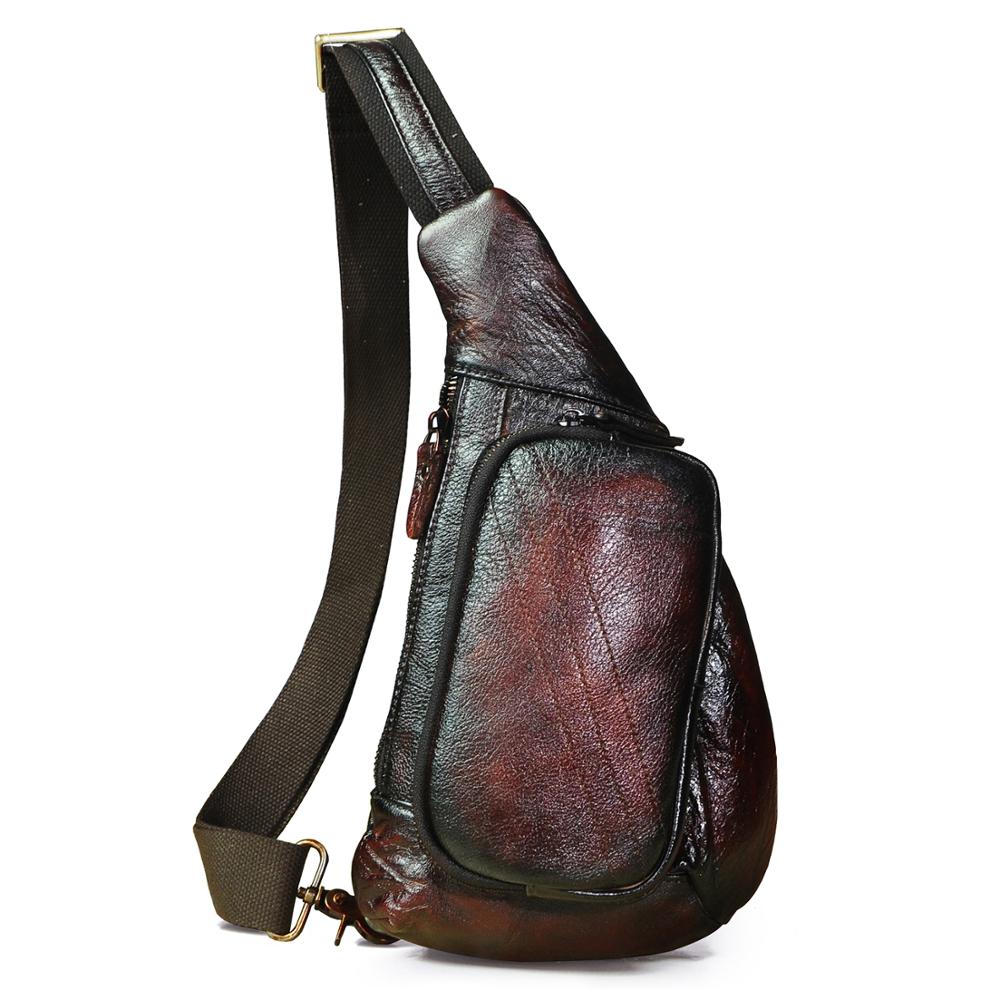 New Men Genuine Leather Fashion Blue Sling Chest Bag 8" Tablet Umbrella Design One Shoulder Bag Cross body Bag Male 8810