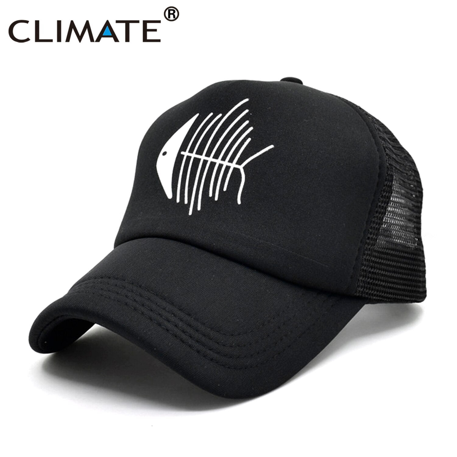 CLIMATE Fish Bone Trucker Cap Cute Fishbone Fishing Caps Men Women Hip Hop Funny Hat Baseball Cap Cat Lover Summer Mesh Caps Men