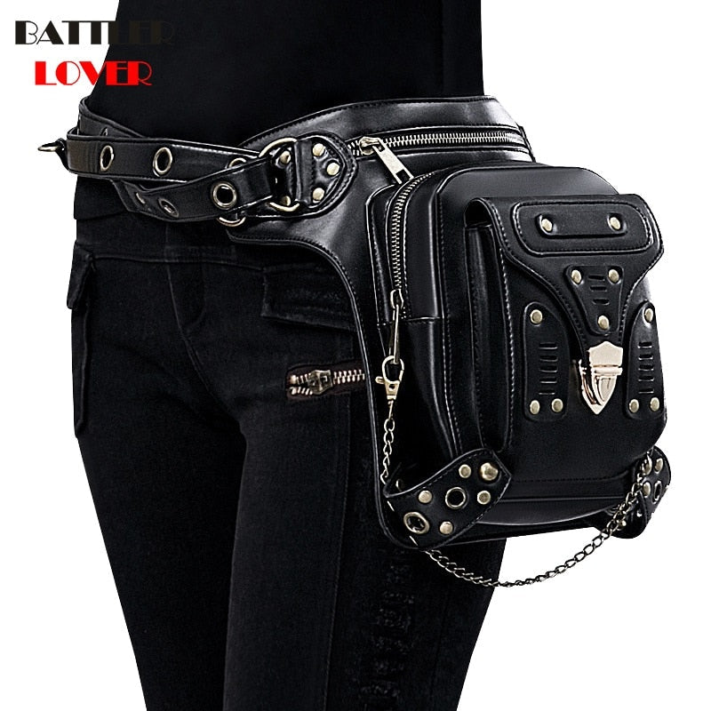 Lady Pockets Waistbag Riding Messenger Bag Punk Femme Womens Hiking Waist Bag Women High Quality Genuine Leather Travel Leg Bag