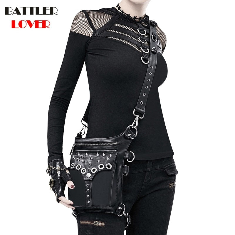 Lady Pockets Waistbag Messenger Bag Punk Mujer Women Hiking Waist Bag Womens High Quality Genuine Leather Travel Riding Leg Bag