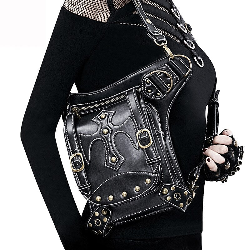 Lady Pockets Waistbag Messenger Bag Punk Mujer Women Hiking Waist Bag Womens High Quality Genuine Leather Travel Riding Leg Bag