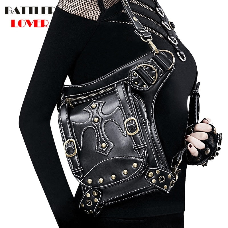 Lady Pockets Retro Waistbag Messenger Bag Punk Mujer Femme Women Hiking Crossbody Bag Womens High Quality Leather Travel Leg Bag