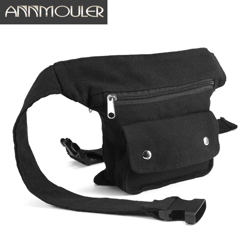 Annmouler Brand Women Fanny Pack Large Capacity Waist Bags Canvas Belt Bag Side