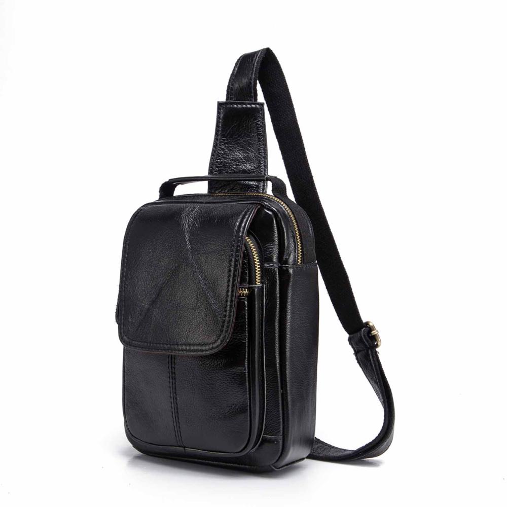 Full Grain Leather Fashion Triangle Chest Sling Bag 8" Tablet Travel Design Tote One Shoulder Cross body Bag For Men Male 20154