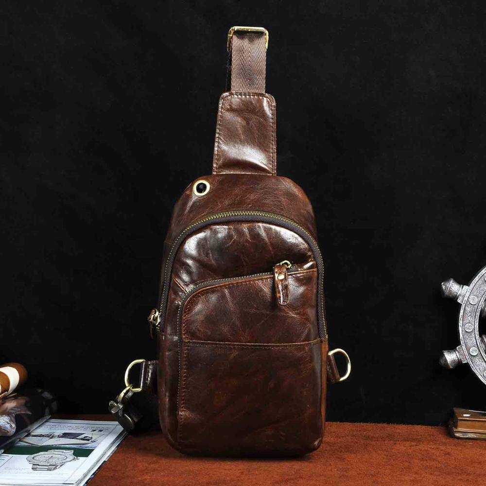Men Quality Leather Casual Triangle Chest Sling Bag 8" Tablet Design One Shoulder Bag Fashion Crossbody Bag Daypack Male 8010l