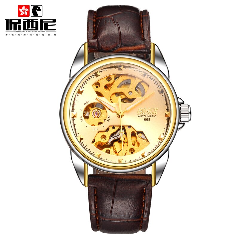 Men's Watches Automatic Mechanical Gold Watch Male Skeleton Dial Waterproof Stainless Steel Band Bosck Sports Watches Self Wind