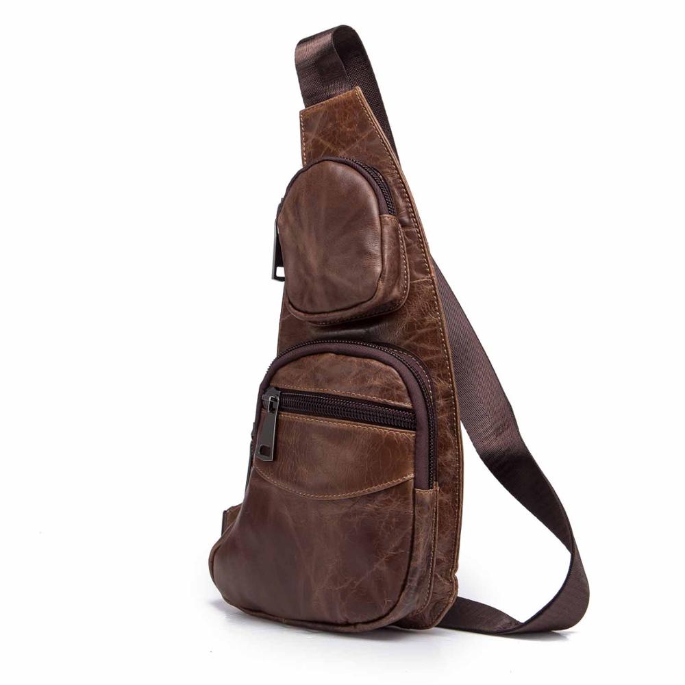 Men Leather Casual Fashion Triangle Chest Sling Bag 7" Tablet Coffee Travel Design One Shoulder Bag Cross body Bag Male 2021