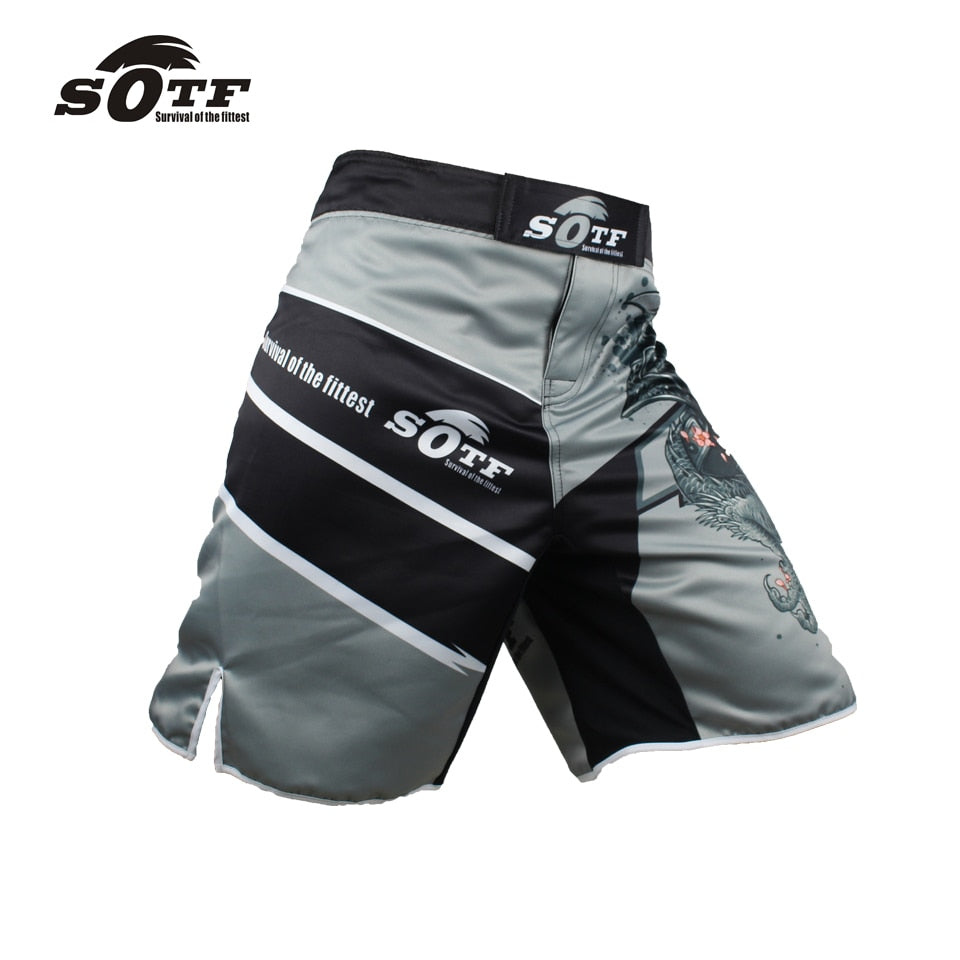 SOTF men's Japanese warrior Gray sports fitness angle pants Tiger Muay Thai boxing shorts mma short kickboxing  boxeo pretorian