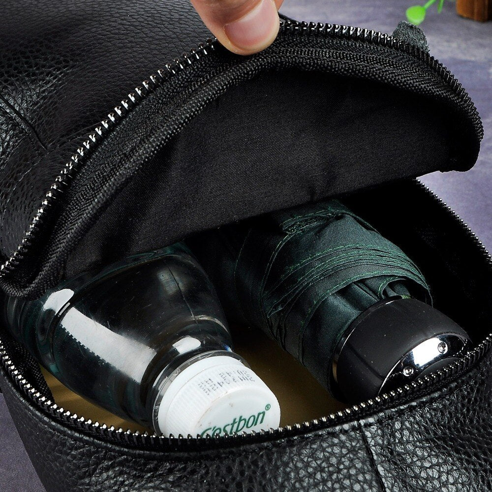 2020 Trend Men Genuine CowLeather Fashion Travel Triangle Chest Sling Bag Design One Shoulder Cross-body Bag Day-pack Male 8016