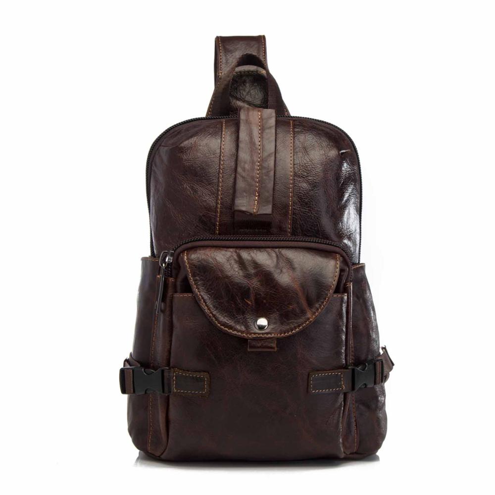 2020 Trend Men Quality Leather Casual Fashion Blue Chest Sling Bag 8" Tablet Design Travel One Shoulder Cross-body Bag Male 3028