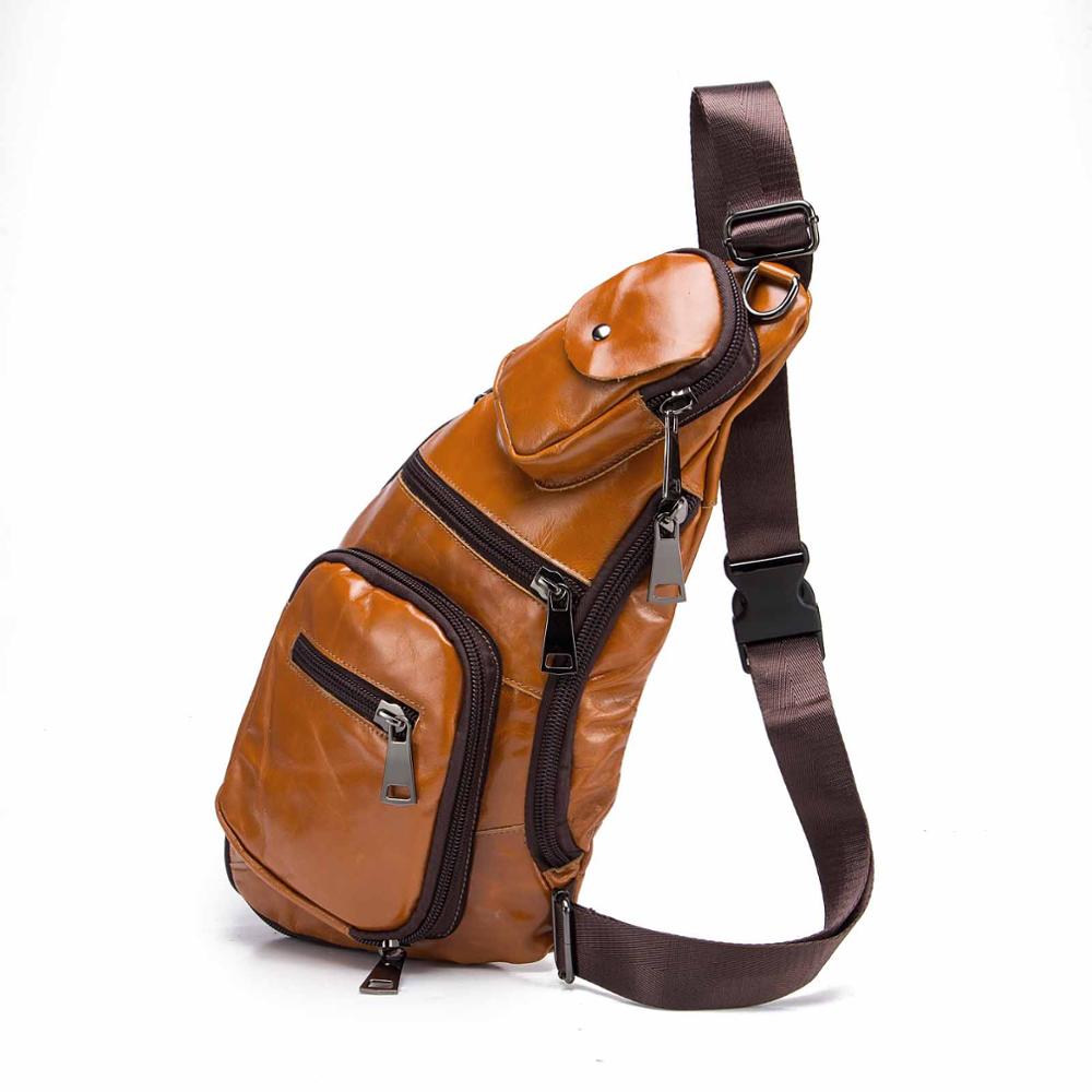 Hot Sale Men Original Leather Casual Fashion Chest Sling Bag 10" Tablet Design Travel One Shoulder Bag Crossbody Bag Male 3080