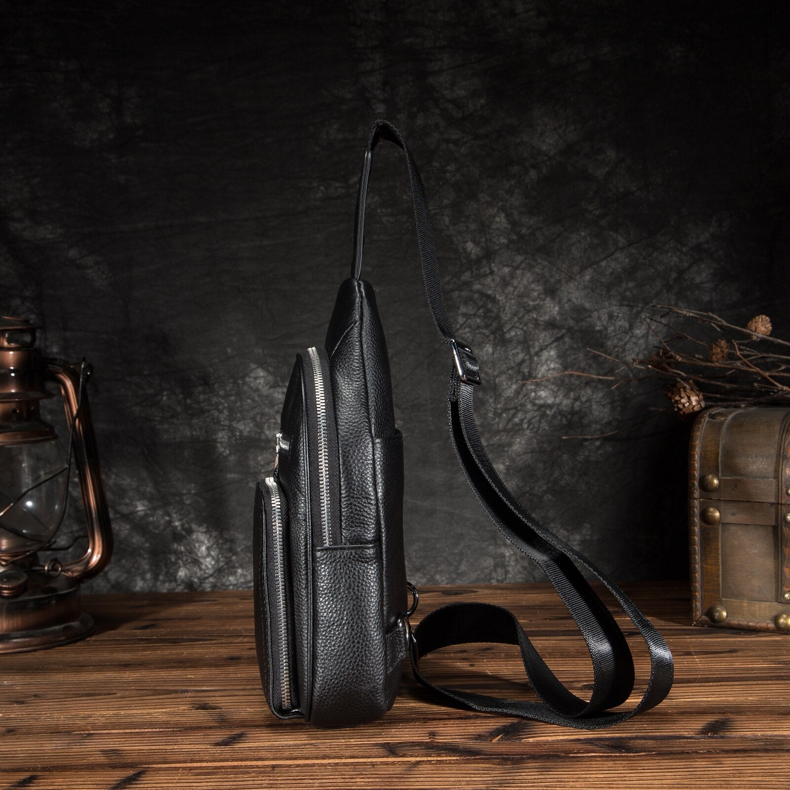 Men Quality Leather Casual Triangle Chest Sling Bag 8" Tablet Design One Shoulder Bag Fashion Crossbody Bag Daypack Male 0729