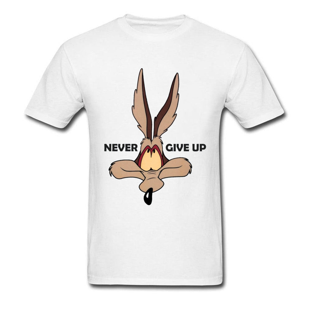 Fox Tops Wolf Tees Men Green Tshirt Coyote Never Give Up Funny T Shirt Latest Cartoon Print T-shirts Cotton Team Clothes Custom
