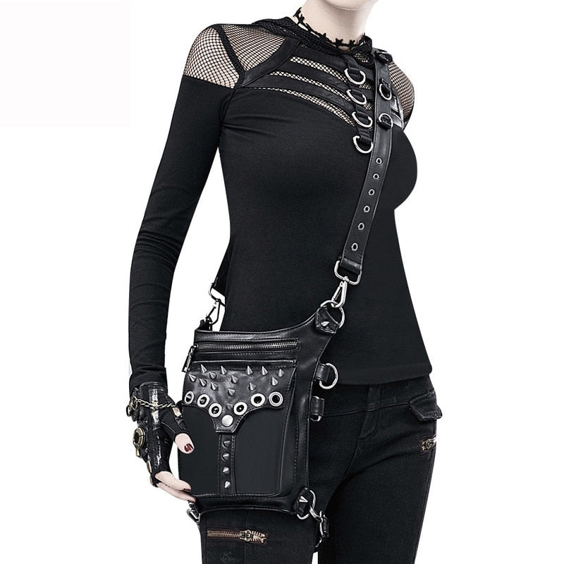 Lady Pockets Waistbag Messenger Bag Punk Mujer Women Hiking Waist Bag Womens High Quality Genuine Leather Travel Riding Leg Bag