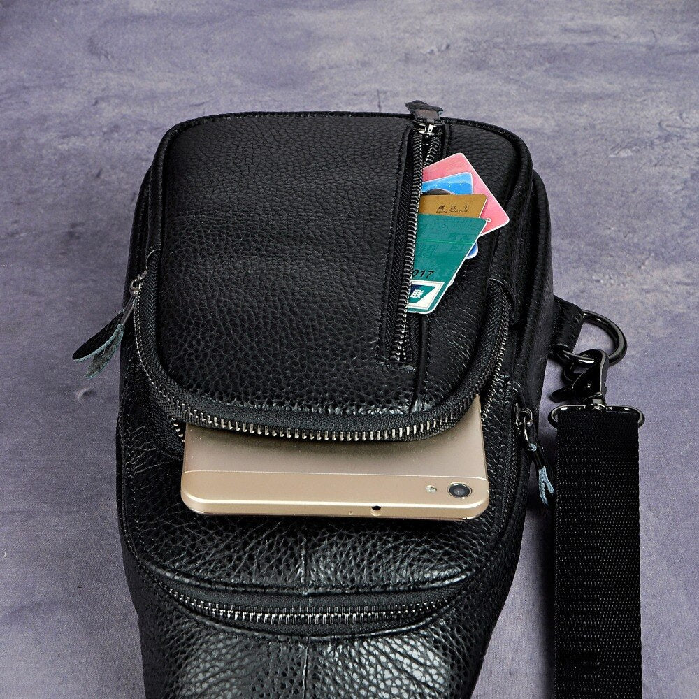 Men Real Leather Casual Chest Bag Sling Bag Design One Shoulder Bag Fashion Crossbody Bag For Male 8005