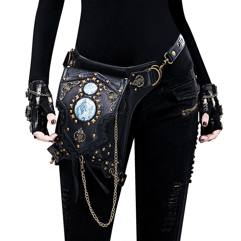 Lady Pockets Waistbag Messenger Bag Unisex Punk Mujer Femme Women Hiking Waist Bag Men's High Quality PU Leather Travel Leg Bag