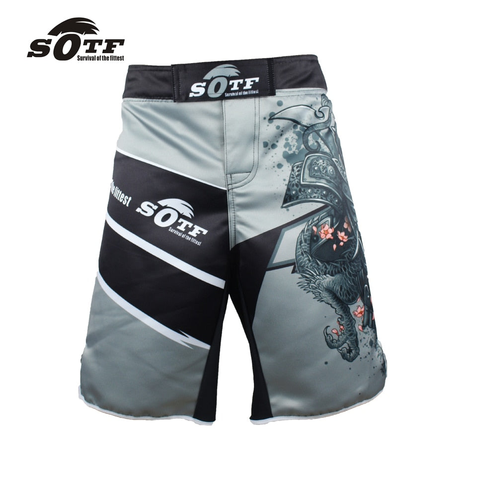SOTF men's Japanese warrior Gray sports fitness angle pants Tiger Muay Thai boxing shorts mma short kickboxing  boxeo pretorian