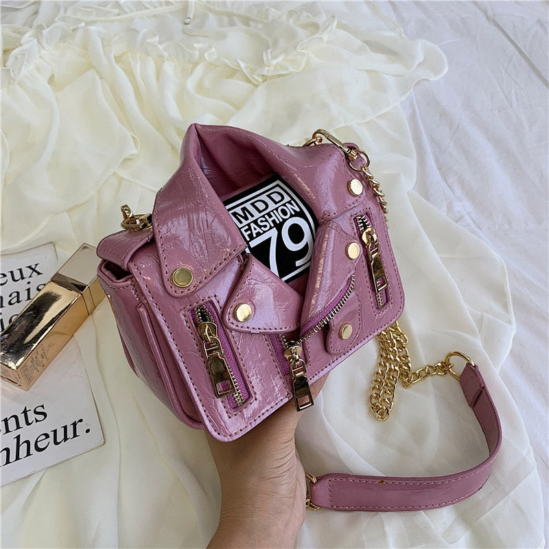 European Brand Design Chain Motorcycle Bags Women Clothing Shoulder Rivet Zipper