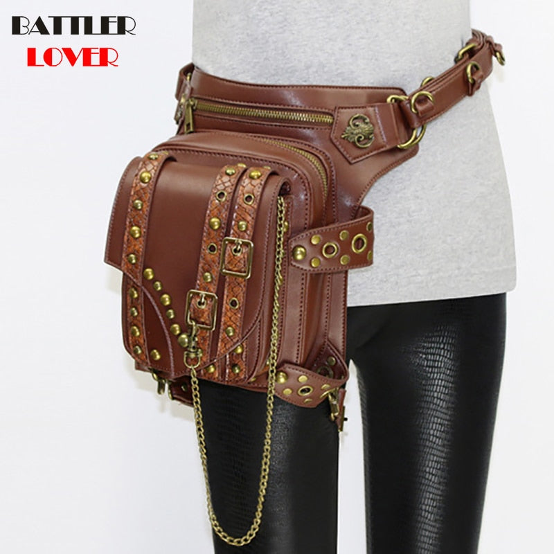 Ladies Pockets Retro Messenger Bag Punk Mujer Femme Women Shoulder Bag Men Hombre Womens High Quality PU Leather Travel Leg Bag