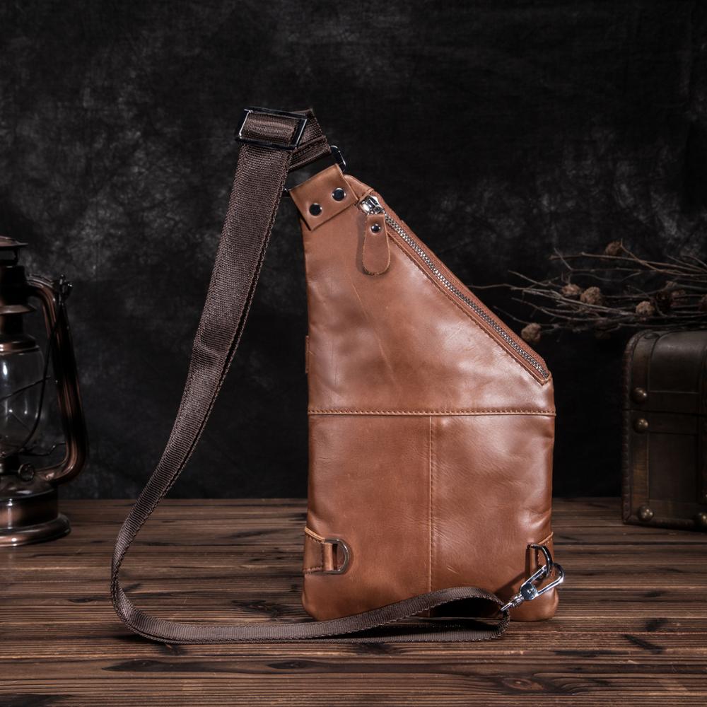 Men Crazy Horse Leather Casual Fashion Triangle Chest Sling Bag 8" Tablet Travel Design One Shoulder Cross body Bag Male 20815