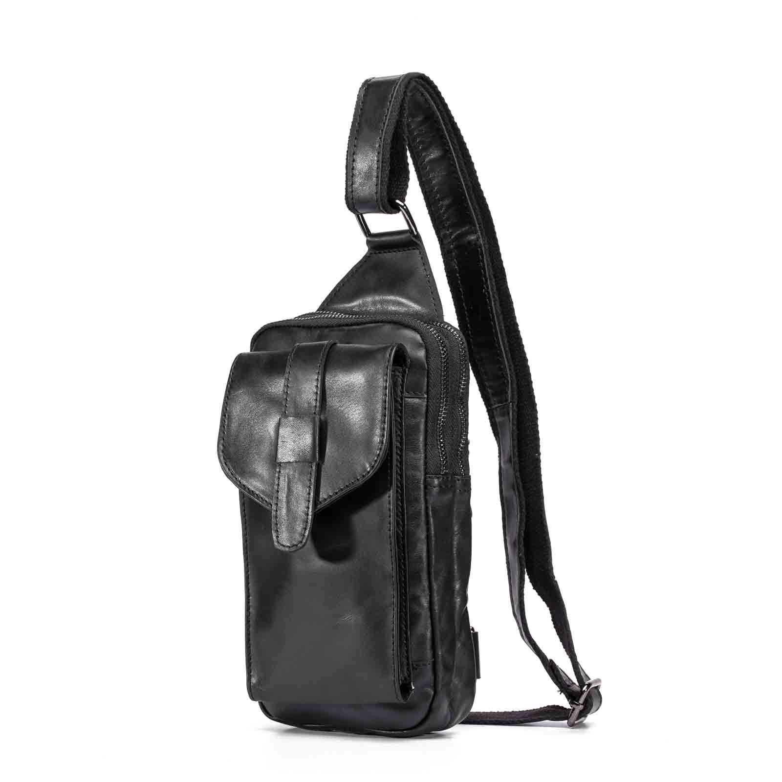 Men Original Real Leather Casual Fashion Coffee Triangle Chest Sling Bag Design