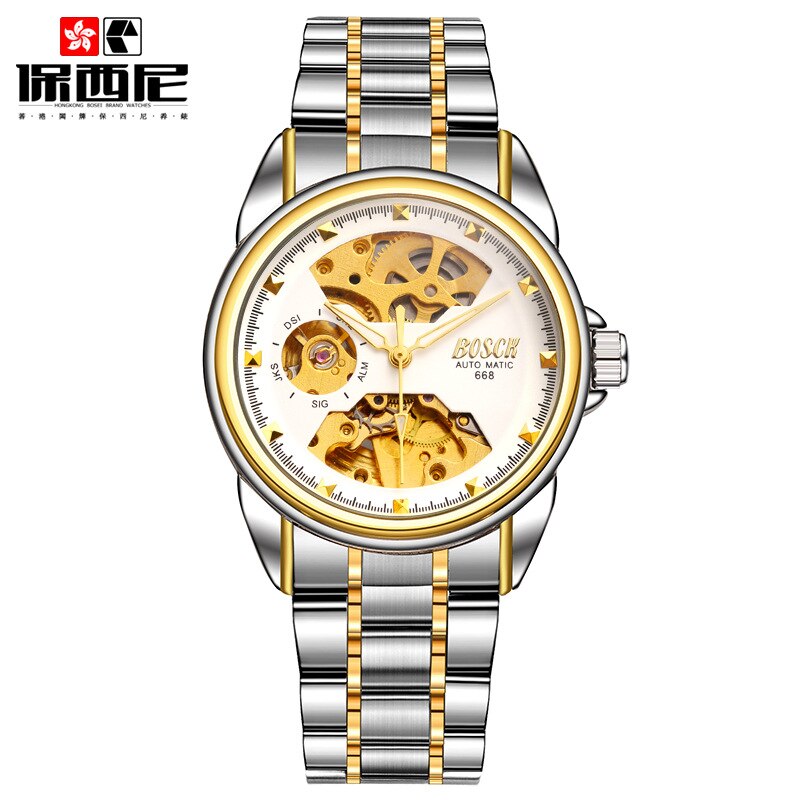 Men's Watches Automatic Mechanical Gold Watch Male Skeleton Dial Waterproof Stainless Steel Band Bosck Sports Watches Self Wind