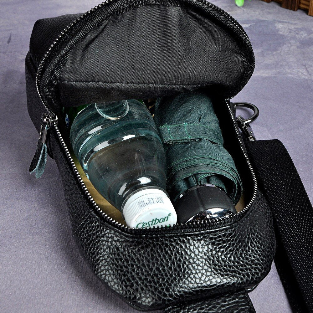 Hot Sale Men Genuine Real Leather Casual Travel Chest Sling Bag Design One Shoulder Bag Fashion Blue Cross-body Bag Male 8010