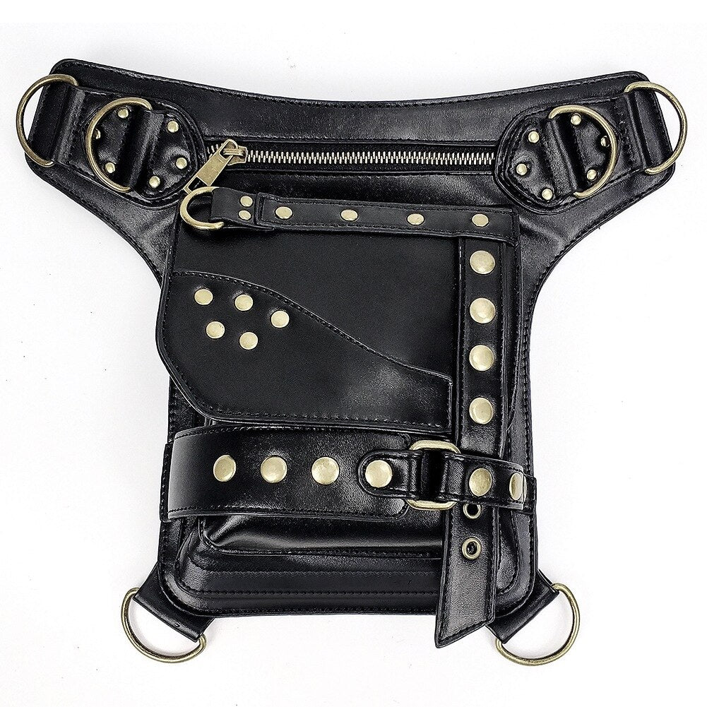 Lady Pockets Waistbag Messenger Bag Unisex Punk Mujer Femme Women Hiking Waist Bag Men's High Quality PU Leather Travel Leg Bag