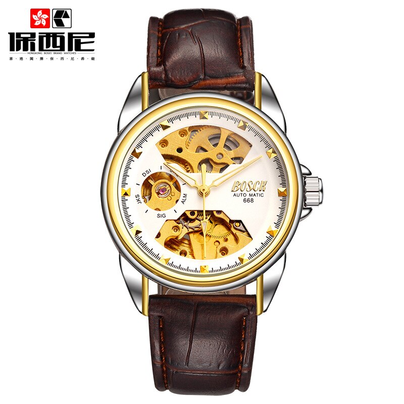 Men's Watches Automatic Mechanical Gold Watch Male Skeleton Dial Waterproof Stainless Steel Band Bosck Sports Watches Self Wind