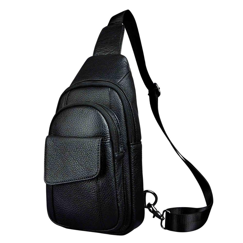 Hot Sale Men Crazy Horse Leather Casual Fashion Daypack Chest Sling Bag 8" Tablet Design One Shoulder Cross body Bag Male 8013w