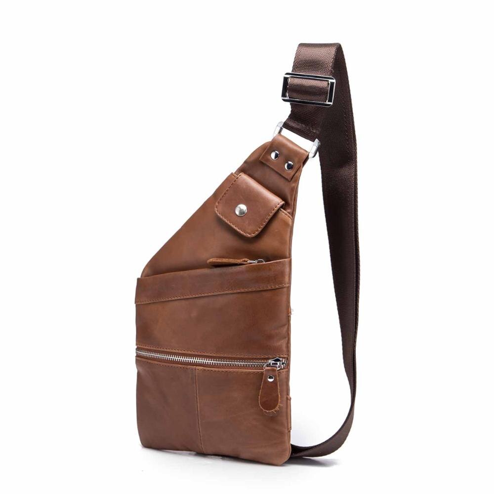 Men Crazy Horse Leather Casual Fashion Triangle Chest Sling Bag 8" Tablet Travel Design One Shoulder Cross body Bag Male 20815