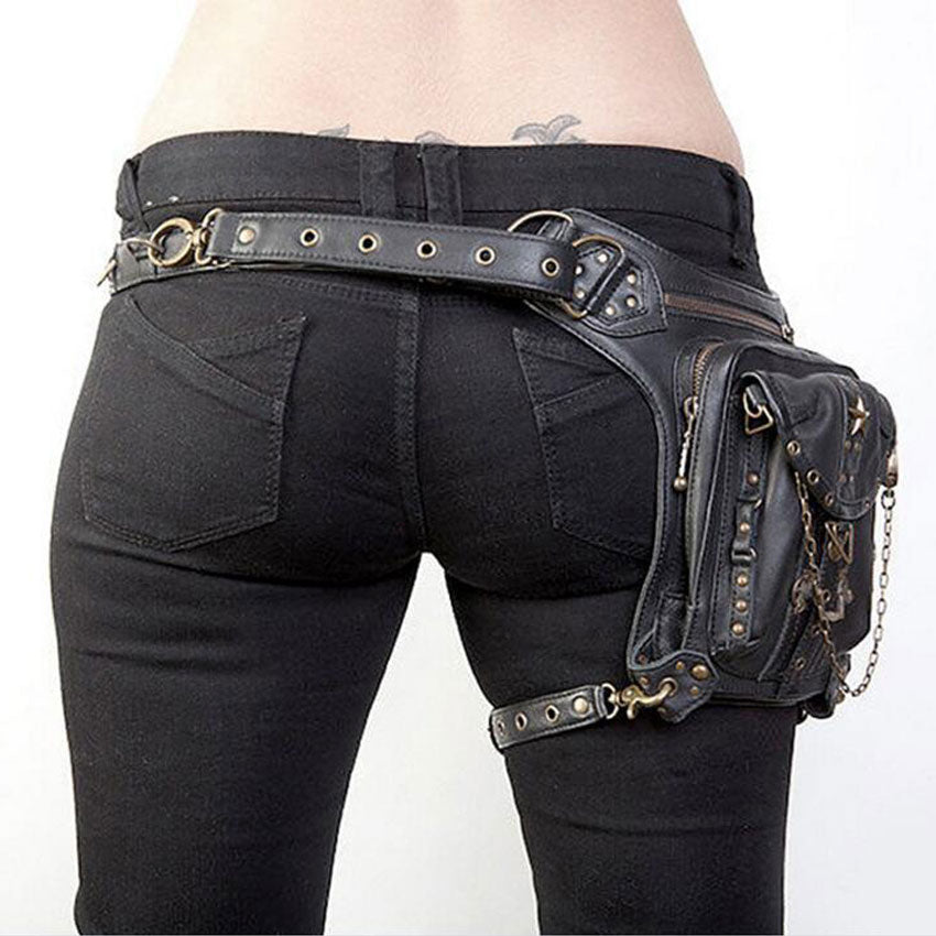 Lady Pockets Retro Messenger Bags Punk Vintage Steampunk Crossbody Women Shoulder Waistbag Men Hombre Skull Rivet Travel Leg Bag