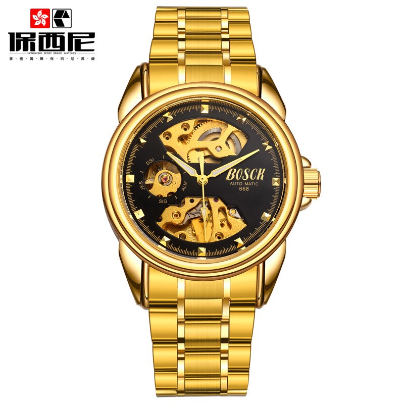 Men's Watches Automatic Mechanical Gold Watch Male Skeleton Dial Waterproof Stainless Steel Band Bosck Sports Watches Self Wind