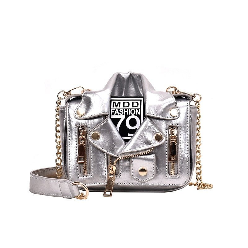 European Brand Design Chain Motorcycle Bags Women Clothing Shoulder Rivet Zipper