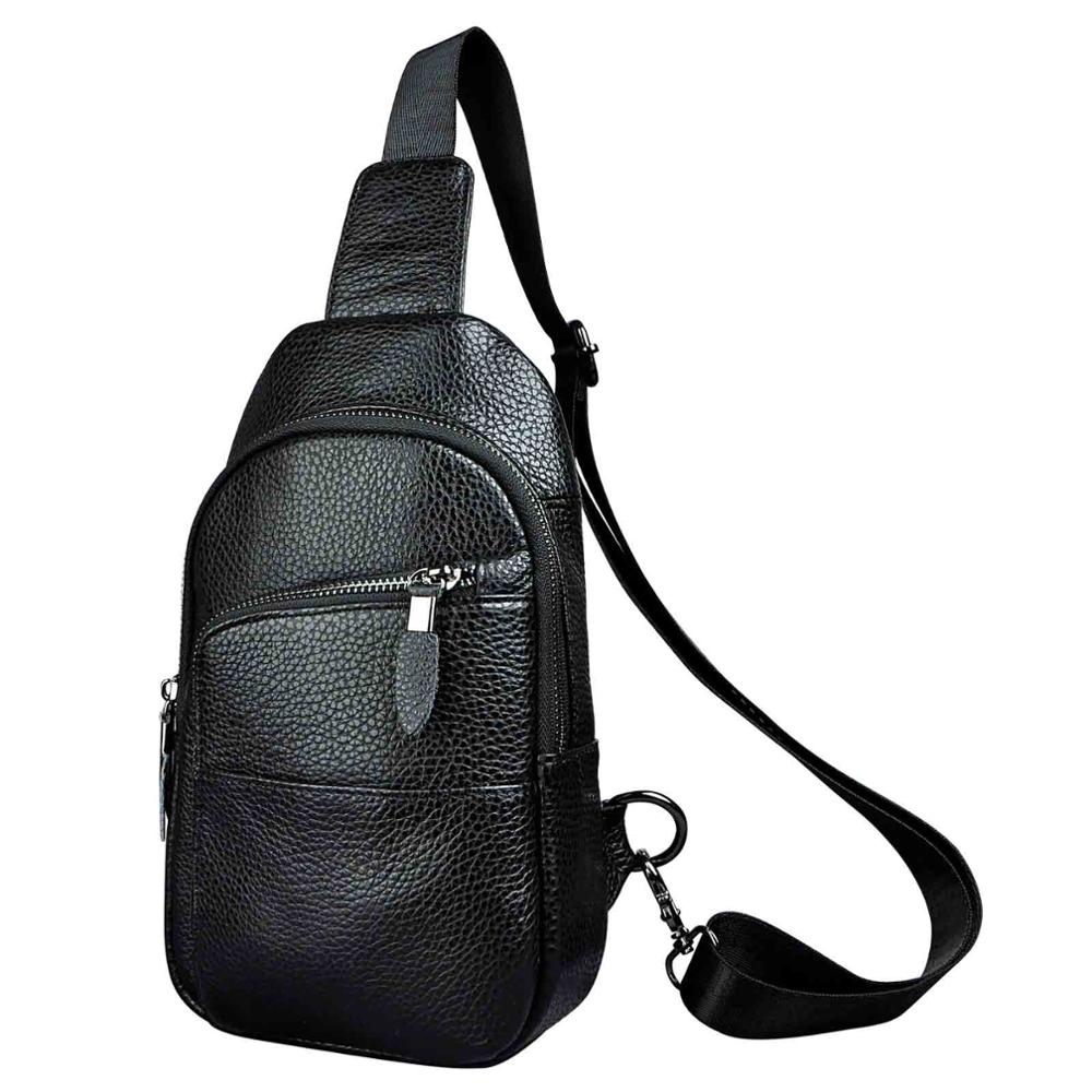 Hot Sale Men Genuine Real Leather Casual Travel Chest Sling Bag Design One Shoulder Bag Fashion Blue Cross-body Bag Male 8010