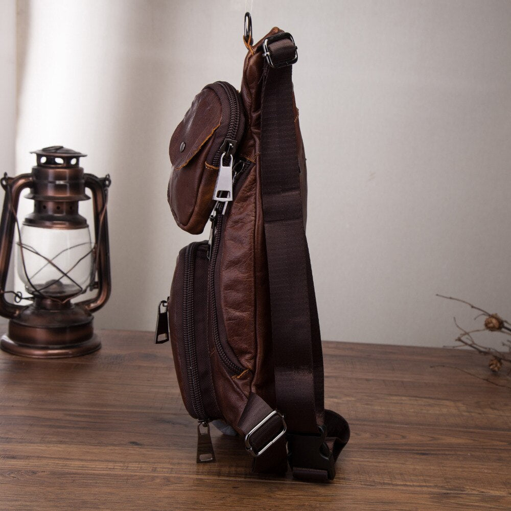 Hot Sale Men Original Leather Casual Fashion Chest Sling Bag 10" Tablet Design Travel One Shoulder Bag Crossbody Bag Male 3080