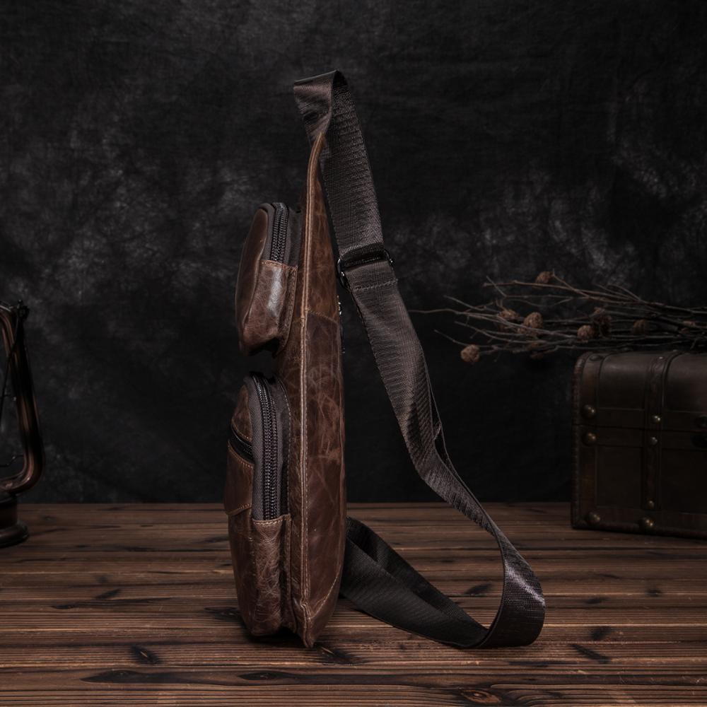 Men Leather Casual Fashion Triangle Chest Sling Bag 7" Tablet Coffee Travel Design One Shoulder Bag Cross body Bag Male 2021
