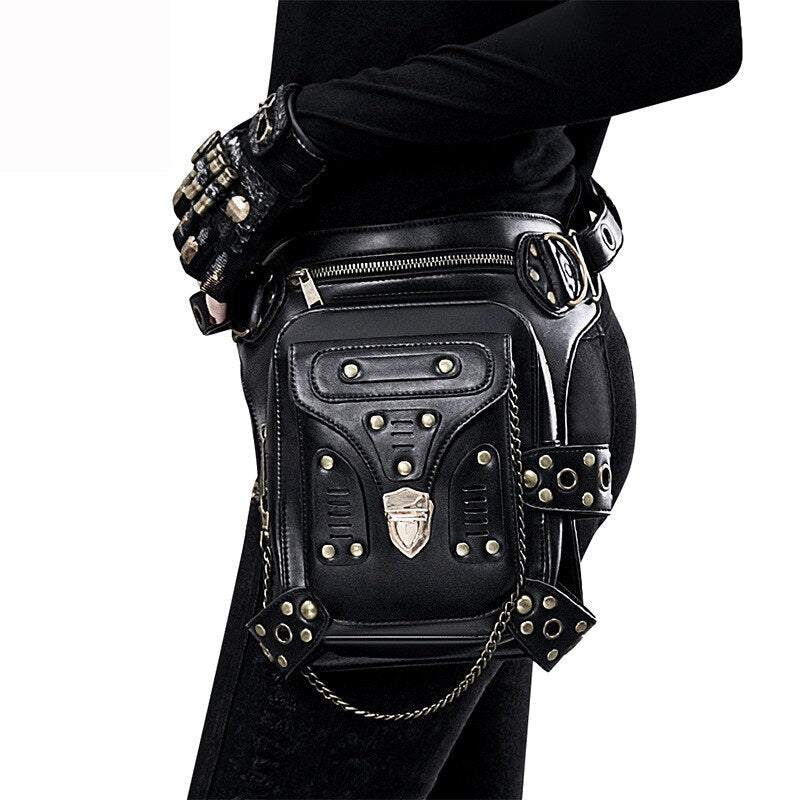 Lady Pockets Waistbag Riding Messenger Bag Punk Femme Womens Hiking Waist Bag Women High Quality Genuine Leather Travel Leg Bag