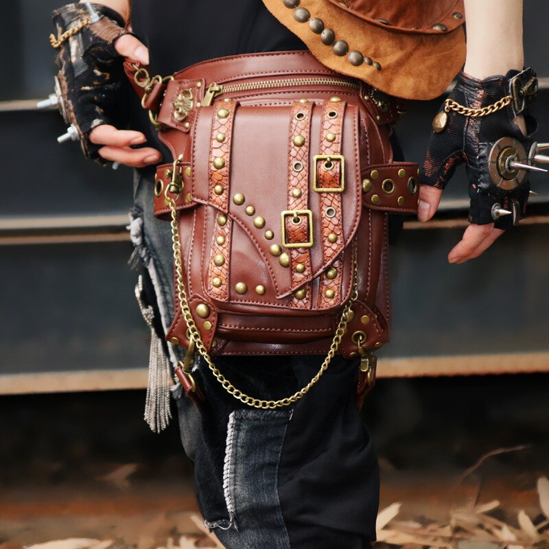 Lady Pockets Waistbag Messenger Bag Unisex Punk Mujer Femme Women Hiking Waist Bag Men's High Quality PU Leather Travel Leg Bag