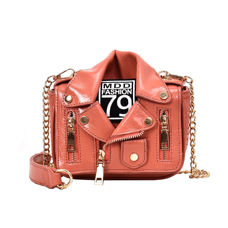 European Brand Design Chain Motorcycle Bags Women Clothing Shoulder Rivet Zipper